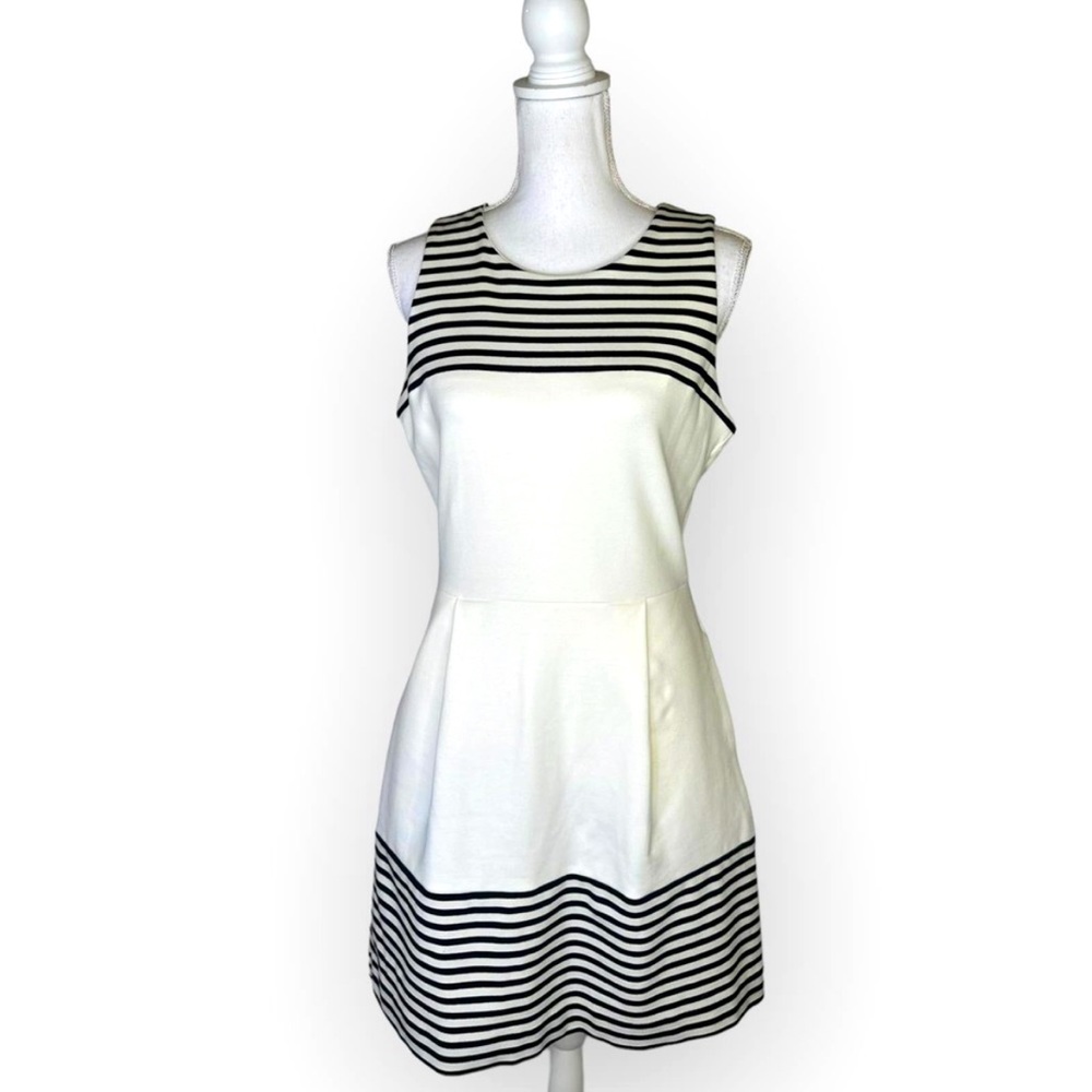 NEW ITEM! Madewell Verse Sleeveless Shift Dress Size M Cream Black Stripe Cotton